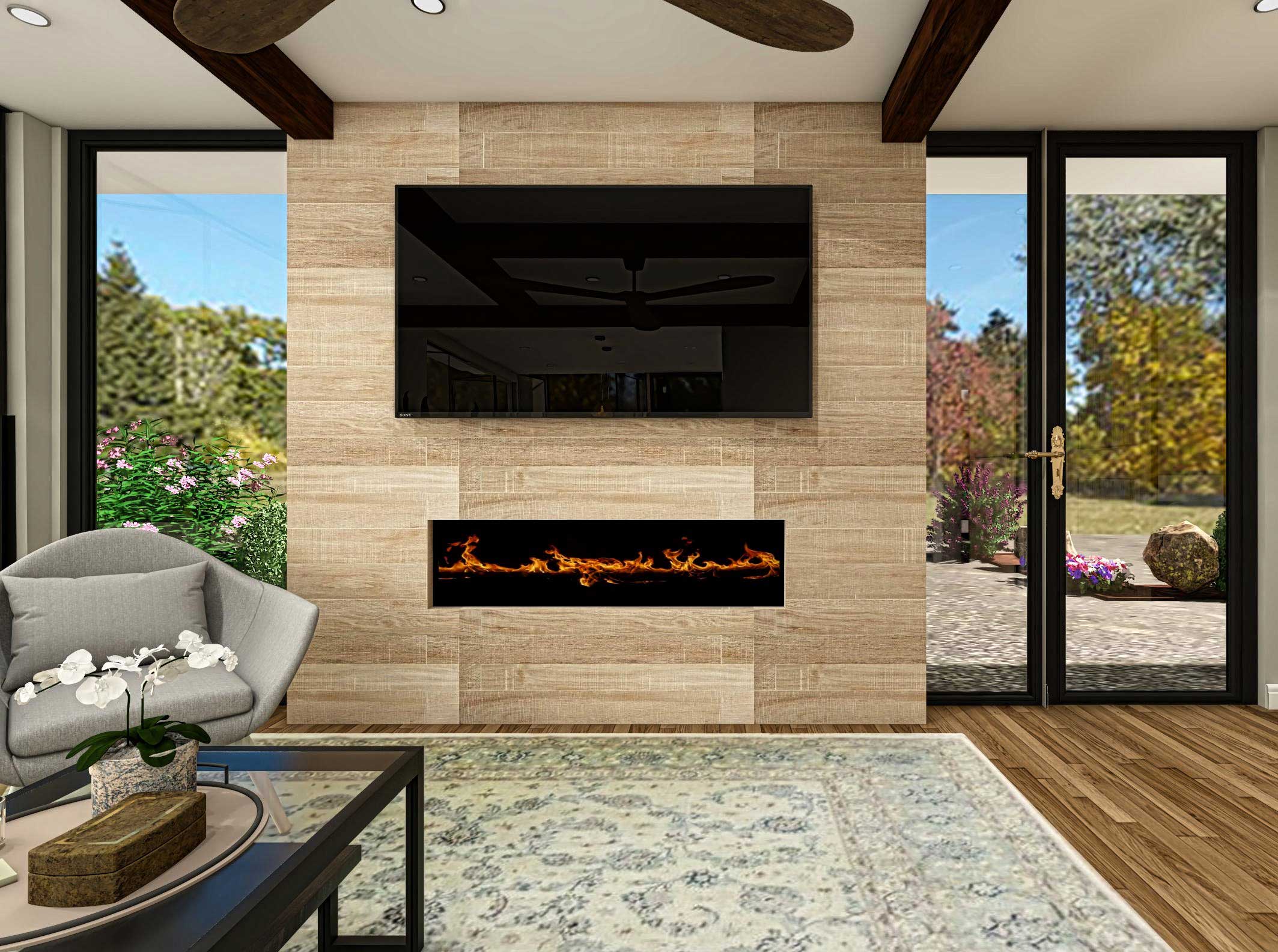 Modern Small Home Plan fireplace view